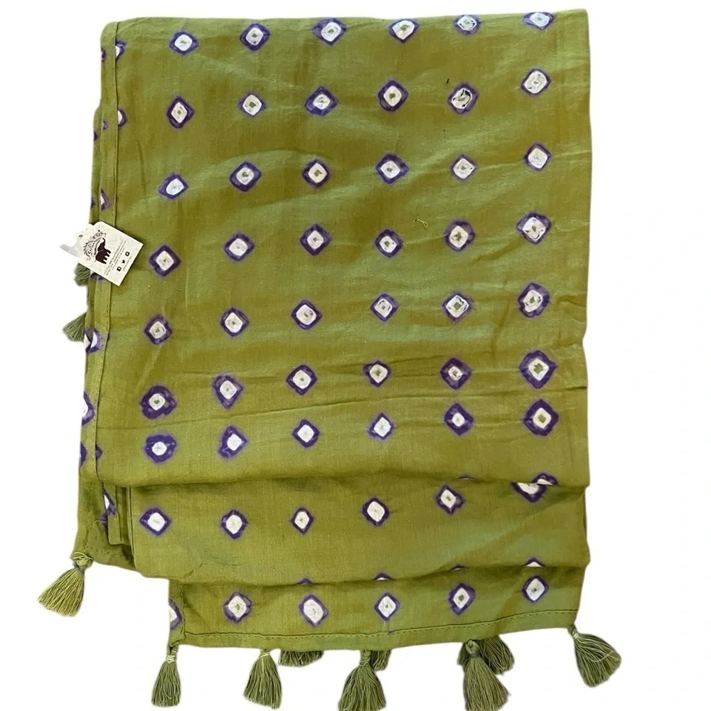 NWT CARAVANSERAI Indian Cotton Print Dupatta Scarf w/Tassels, Choice of Color